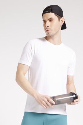 solid cotton blend regular fit men's t-shirt - white