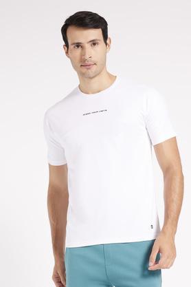 solid cotton blend regular fit men's t-shirt - white