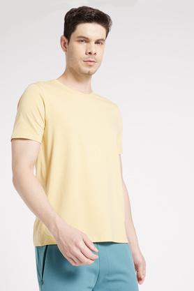 solid cotton blend regular fit men's t-shirt - yellow