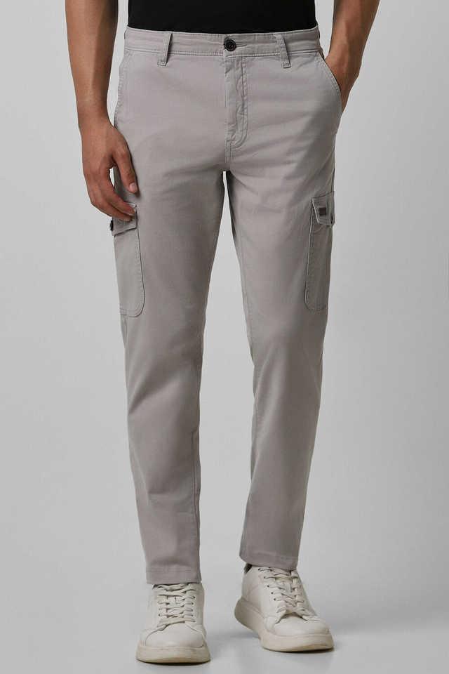 solid cotton blend regular fit mens casual wear trousers