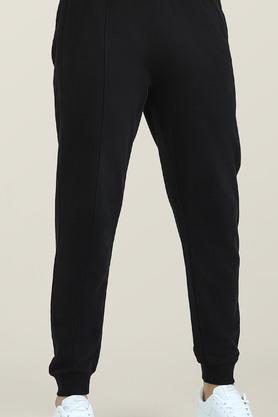 solid cotton blend regular fit mens joggers - black