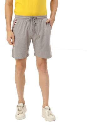 solid cotton blend regular fit shorts - grey