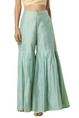 solid cotton blend regular fit women's sharara - blue