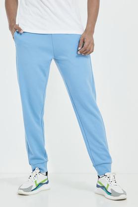 solid cotton blend regular men's joggers - ice blue