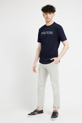 solid cotton blend regular men's t-shirt - navy