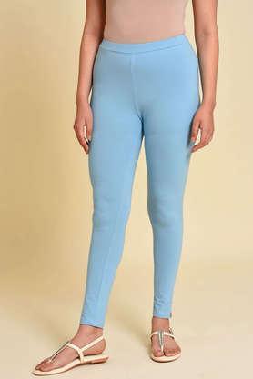 solid cotton blend regular women's tights - light blue