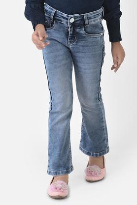 solid cotton blend relaxed fit girls jeans - blue