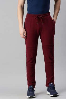 solid cotton blend relaxed fit men's track pant - maroon