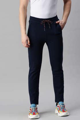 solid cotton blend relaxed fit men's track pant - navy