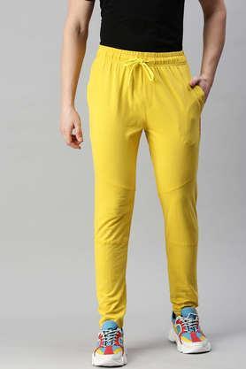 solid cotton blend relaxed fit men's track pant - yellow