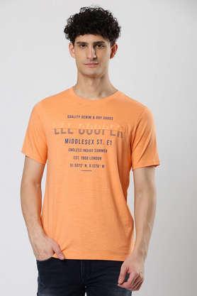 solid cotton blend round neck men's t-shirt - orange
