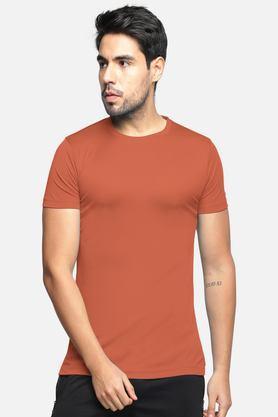 solid cotton blend round neck men's t-shirt - orange