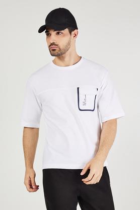 solid cotton blend round neck men's t-shirt - white