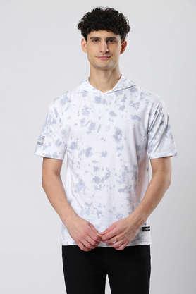solid cotton blend round neck men's t-shirt - white