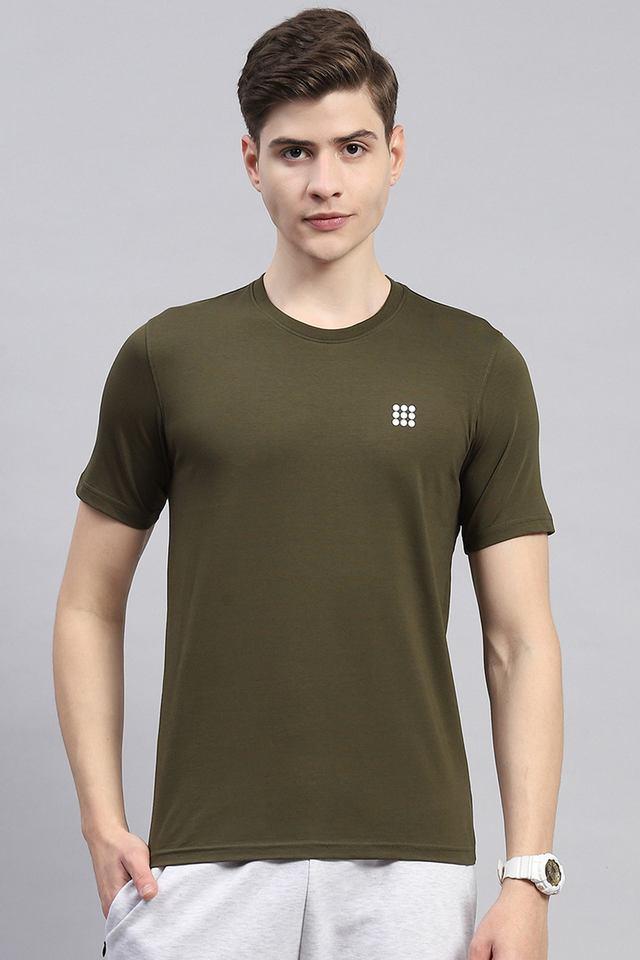 solid cotton blend round neck mens t-shirt