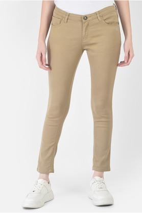 solid cotton blend skinny fit womens jeans - khaki