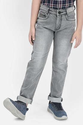 solid cotton blend slim fit boys jeans - grey