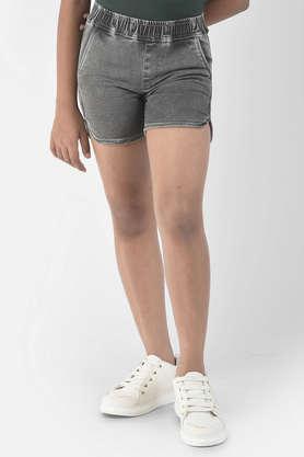 solid cotton blend slim fit girl's shorts - grey