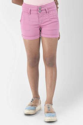 solid cotton blend slim fit girl's shorts - pink