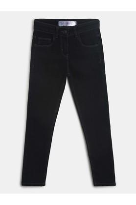 solid cotton blend slim fit girls jeans - black