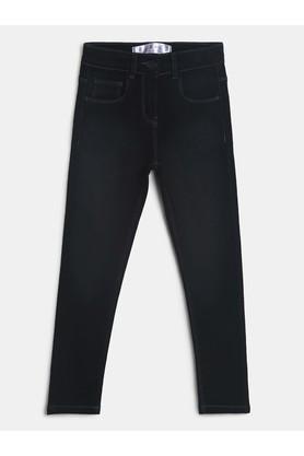 solid cotton blend slim fit girls jeans - black
