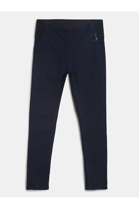 solid cotton blend slim fit girls jeans - navy