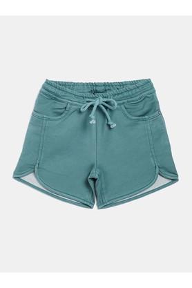 solid cotton blend slim fit girls shorts - green