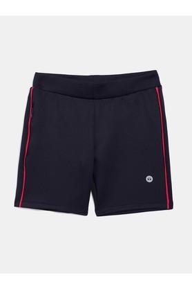 solid cotton blend slim fit girls shorts - navy