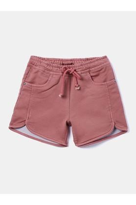 solid cotton blend slim fit girls shorts - pink