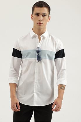 solid cotton blend slim fit men's casual shirt - white