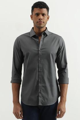 solid cotton blend slim fit men's casual wear shirt - grey