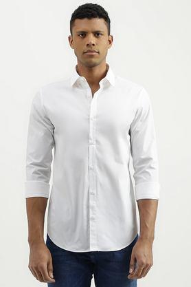 solid cotton blend slim fit men's casual wear shirt - white
