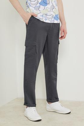 solid cotton blend slim fit men's joggers - grey