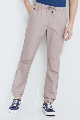 solid cotton blend slim fit men's joggers - peach