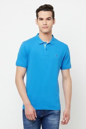 solid cotton blend slim fit men's shirt - blue