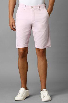 solid cotton blend slim fit men's shorts - pink