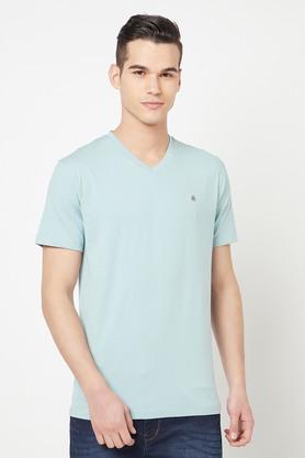 solid cotton blend slim fit men's t-shirt - green