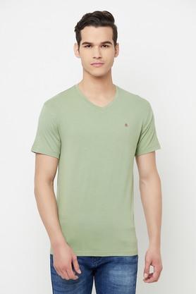 solid cotton blend slim fit men's t-shirt - green