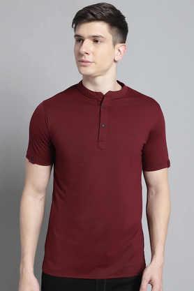 solid cotton blend slim fit men's t-shirt - wine