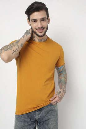 solid cotton blend slim fit men's t-shirt - yellow
