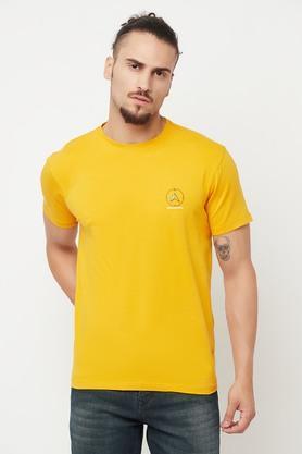 solid cotton blend slim fit men's t-shirt - yellow