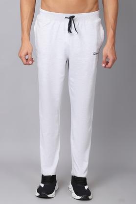 solid cotton blend slim fit men's track pants - grey