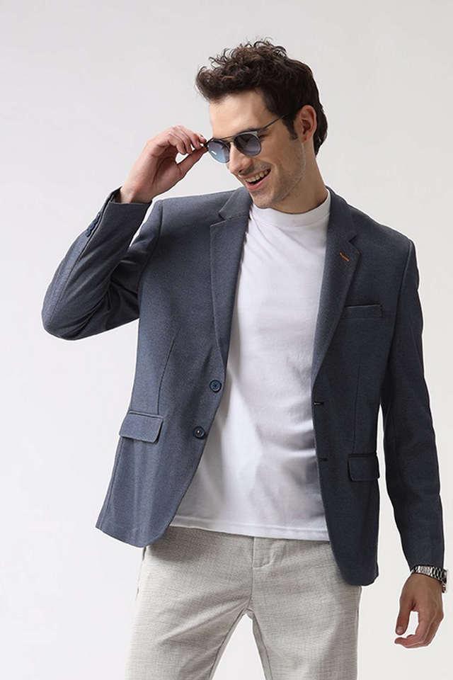 solid cotton blend slim fit mens casual jacket