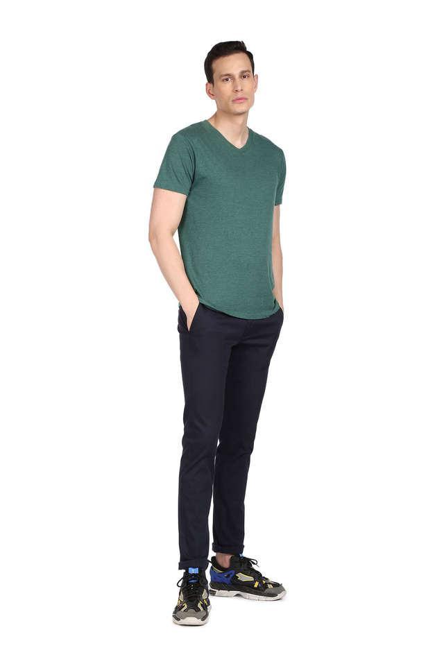 solid cotton blend slim fit mens casual trousers