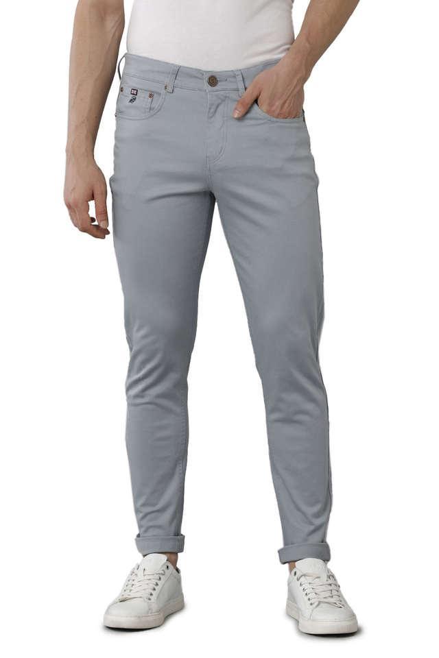 solid cotton blend slim fit mens casual trousers