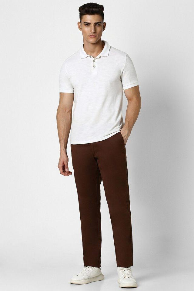 solid cotton blend slim fit mens casual trousers