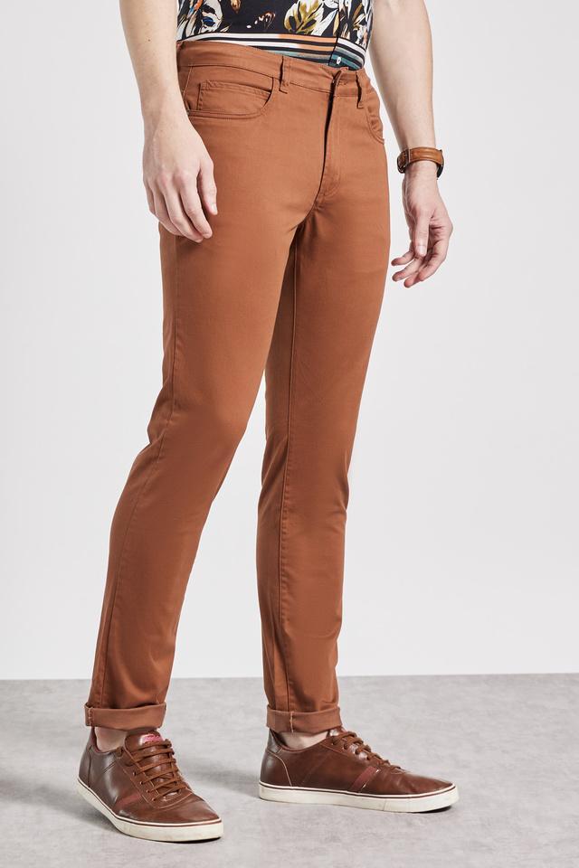 solid cotton blend slim fit mens trousers