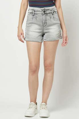 solid cotton blend slim fit women's shorts - ltgrey