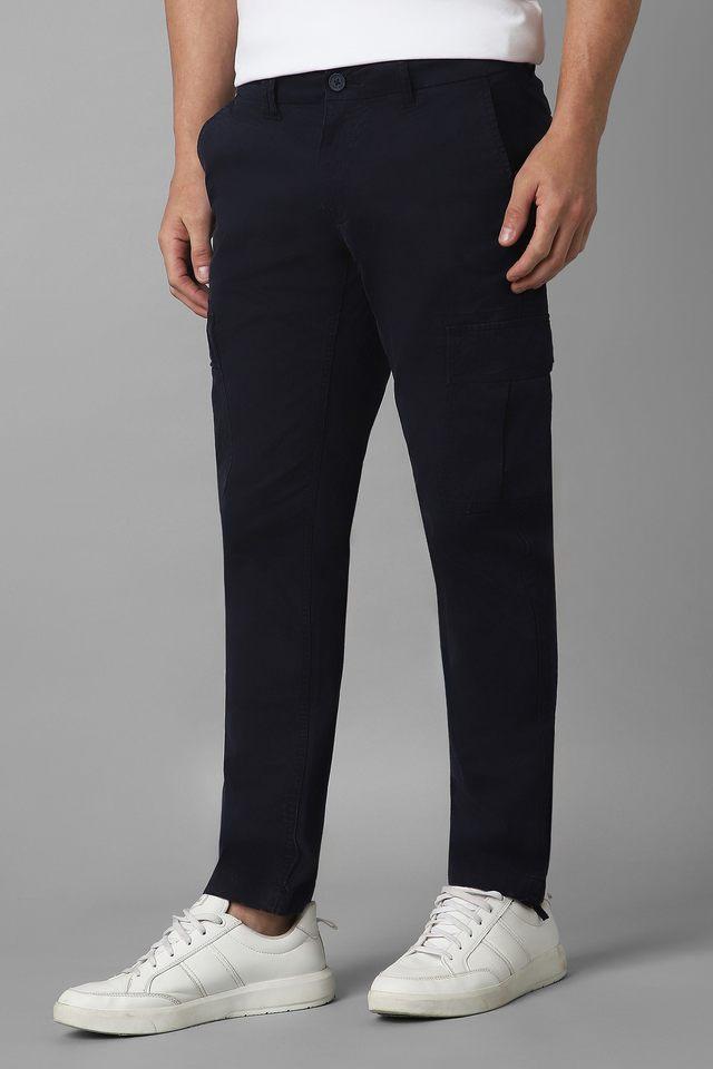 solid cotton blend tapered fit mens casual wear trousers