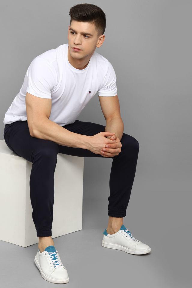 solid cotton blend tapered fit mens track pants